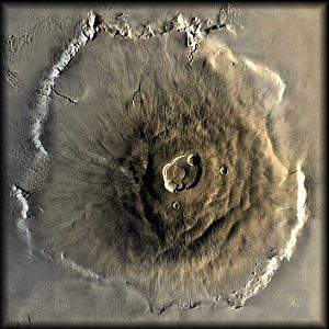 Olympus Mons, the largest volcano in the solar system.