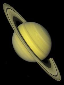 The planet Saturn from space.